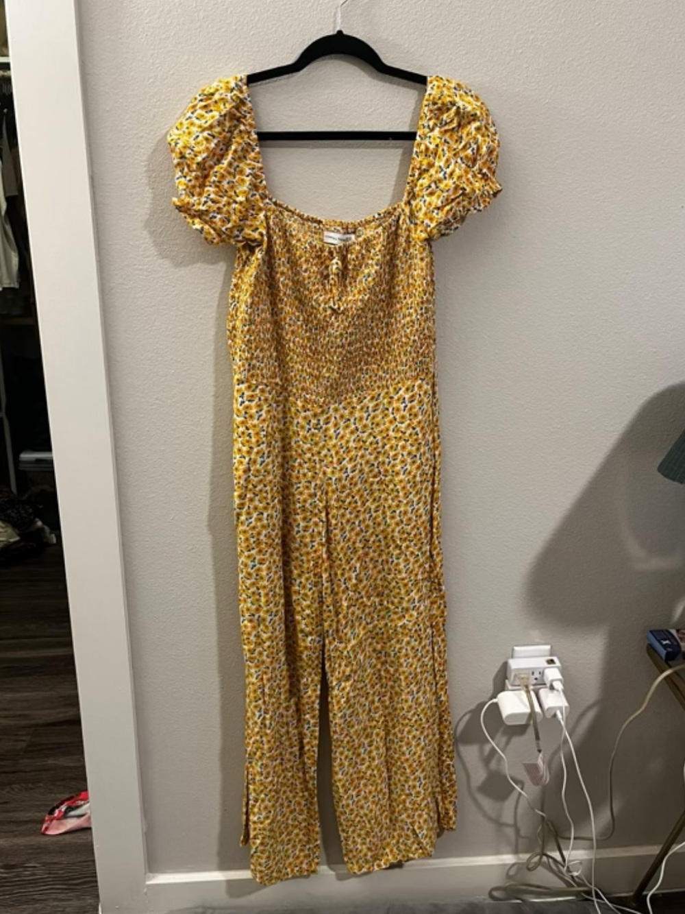 Faithfull Laszlo Floral Smocked Jumpsuit Anthropologie Yellow SZ L